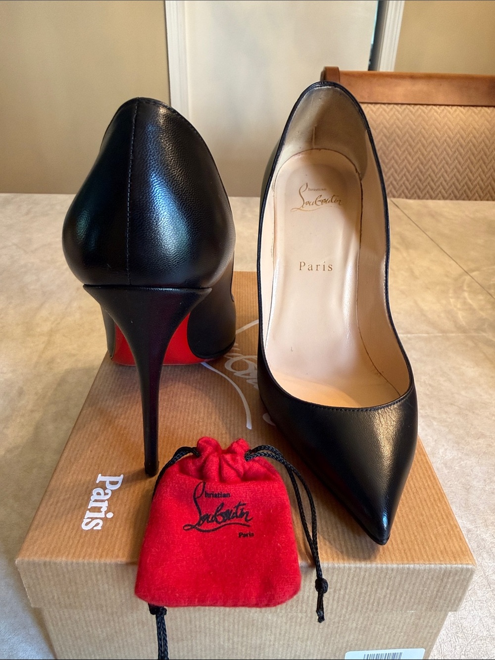 Christian Louboutin Black Pointed-Toe Leather Pumps - Picture 9 of 9